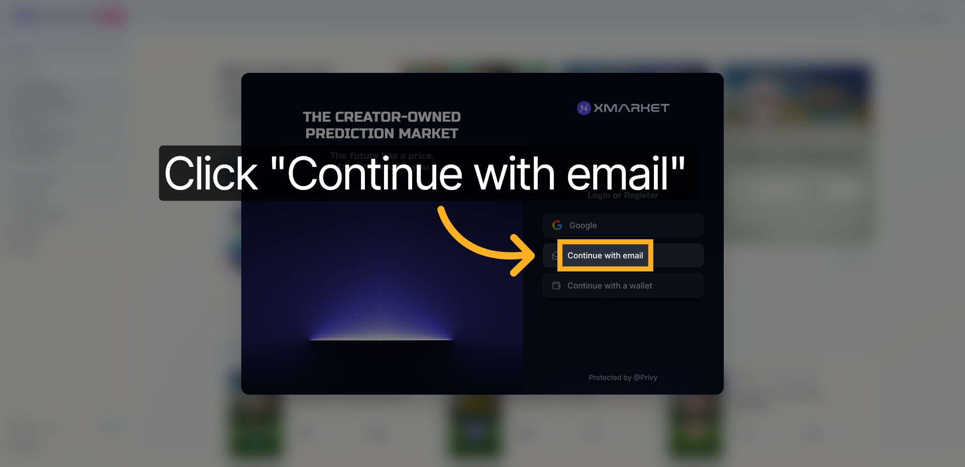 Email sign-up option in the Xmarket dialog